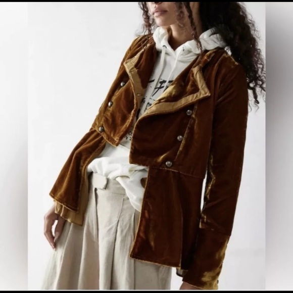 Free People Faye Stunning Metallic Gold Military Jacket - Picture 2 of 14